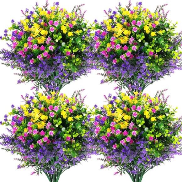 12 Pcs Artificial Flowers Outdoor, Faux Artificial Plants UV Resistant Plastic